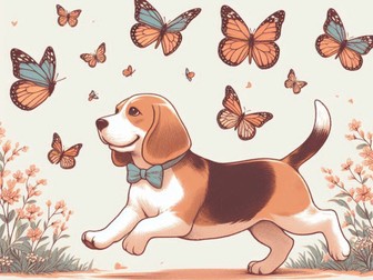 Beagle and Butterflies Cross Stitch Pattern