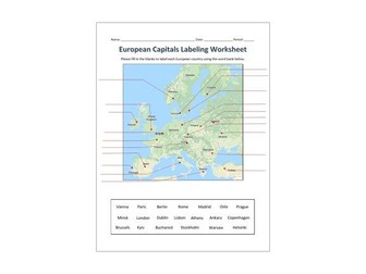 European Capitals Labeling Worksheet - Geography
