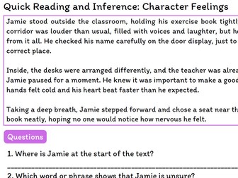 Quick Reading and Inference Comprehension – Character Feelings
