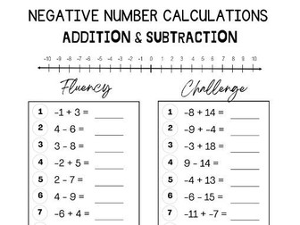 Negative Number Calculations - Addition and Subtraction