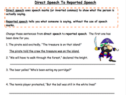 direct speech to reported speech worksheet teaching