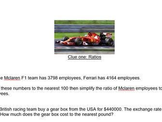 maths murder mystery Formula 1(  foundation maths)