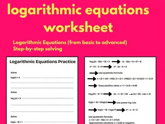 Solving Logarithmic Equations Worksheet