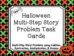 Halloween Multi-Step Story Problem Task Cards