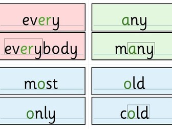 Y1 + Y2 Common Exception Word Display Flash Cards
