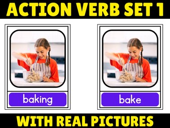 50 Action Verbs with Real Pictures Cards for Speech Therapy Set 1