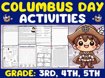 Columbus Day: Reading Passage - Activities Puzzles for 3rd - 5th Sub Plans