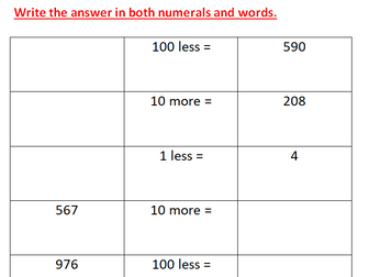 1, 10 and 100 more or less