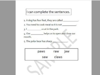 I can complete the sentences - 'aw'  words group 5