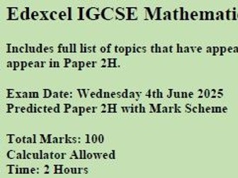 Edexcel IGCSE Mathematics Predicted paper 2H Summer 2025