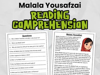 Malala Yousafzai Reading Comprehension for Gr 3 - 5 | Guided Reading Task