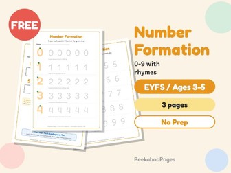 FREE Number Formation 0–9 with Rhymes – Tracing Worksheets – EYFS / Reception, No Prep