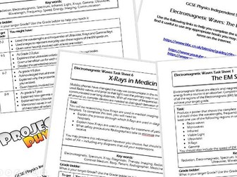 GCSE Physics Independent Study Tasks with 9-1 Grade Ladder - Electromagnetic Spectrum -Complete Unit