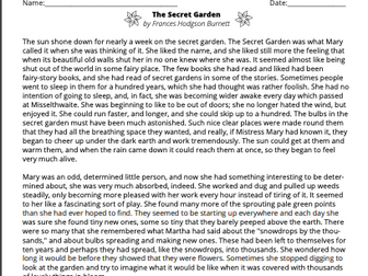 The Secret Garden Comprehension: Morning Activity