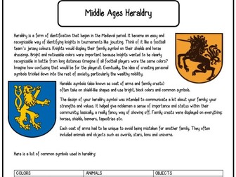 Middle Ages Medieval Coat of Arms Heraldry Worksheet