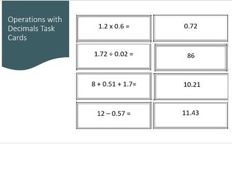 Operations With Decimals Task Cards