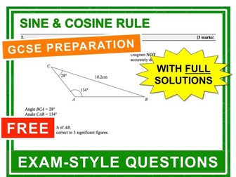 GCSE 9-1 Exam Question Practice (Sine and Cosine Rule)