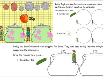 Making the same amounts with different coins Y2- Christmas themed