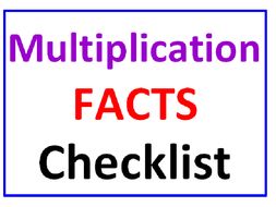Multiplication Facts Checklist 120 FACTS!
