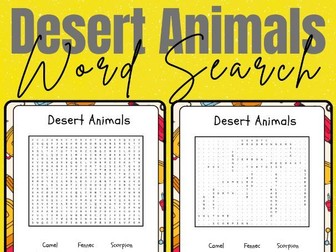 Desert Animals - Printable Word Search Puzzle Activity - No Prep