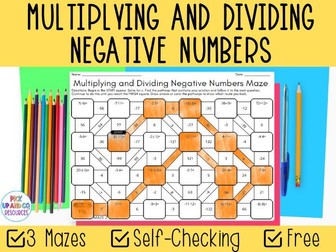 Multiplying and Dividing Negative Numbers Fun Maze Activity Worksheets