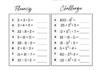 Bidmas Calculations Worksheet