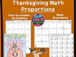 Thanksgiving Turkey Math Proportions Maze Color By Number Bundle