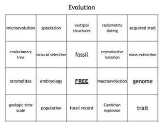 "Evolution" Bingo Set for a Middle School Science Course