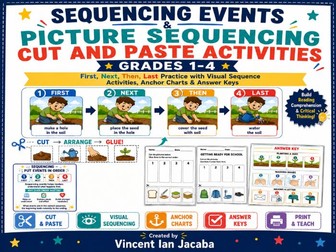 Sequencing Events Worksheets Grades 1–4 | Picture Sequencing Cut and Paste Activities