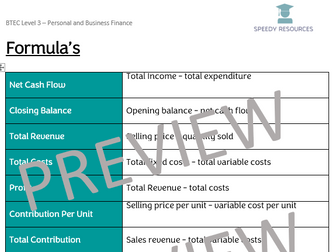 BTEC Business Level 3, Unit 3 Personal and Business Finance Formulas