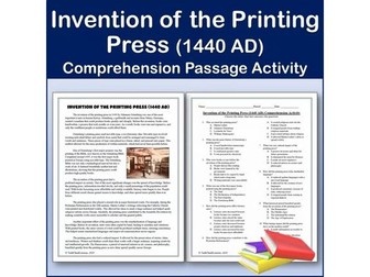 Invention of the Printing Press (1440 AD) - World History Passage & Activity