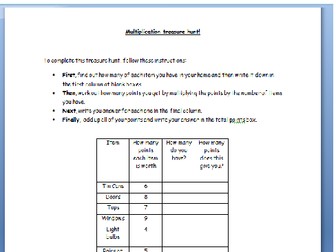 Multiplication Treasure Hunt - Year 4 Homework Sheet