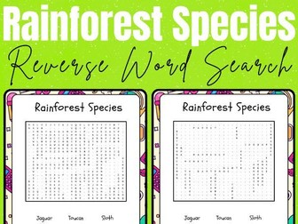 Rainforest Species - No Prep Printable Reverse Word Search Puzzle Activity