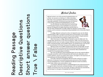 Michael Jordan Biography Reading Comprehension Passage Printable Worksheet PDF