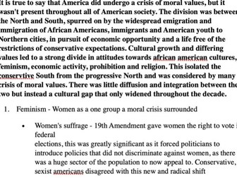 D1 / A** How Far did the US Experience a Crisis of Values in the 1920s - Full Essay Plan