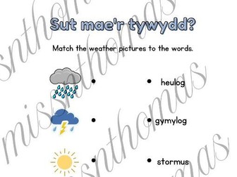 Welsh weather matching sheet. Tywydd.