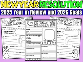 New Year's Resolution Template 2025 Year in Review and 2026 Goals Writing Worksheet