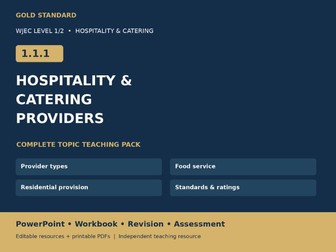 WJEC Hospitality & Catering 1.1.1 Providers | PowerPoint, Workbook & Revision