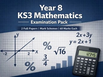 Year 8 KS3 Maths End of Year Exam Papers (2 Versions) with Mark Schemes & Learning Objectives – 60 M