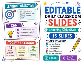 Editable Learning Objectives Classroom Slides – 15 Daily Teaching Templates