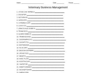 Veterinary Business Management Word Scramble for Vet. Science Students
