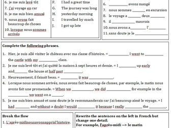 French School Trips Worksheets