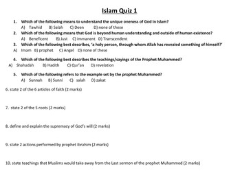 Key beliefs in Islam revision