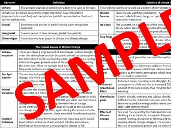 Edexcel B 9-1 Geography Knowledge Organiser Topic 1 Climate Change ONLY