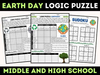 Earth Day Logic Puzzle - Sudoku Activities Middle & High School Sub Plans