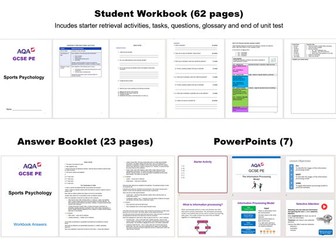 GCSE PE AQA Sports Psychology Workbook, Answer Booklet and PowerPoints
