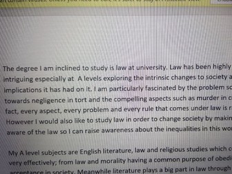 LAW PERSONAL STATEMENT FOR RUSSELL GROUP UNIVERSITY