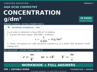 AQA GCSE Chemistry Concentration Calculations g/dm3 Workbook & Answers