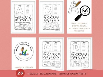 26 Printable Alphabet Letter Sounds Worksheets |Preschool Phonics | Early Years Education | Teacher