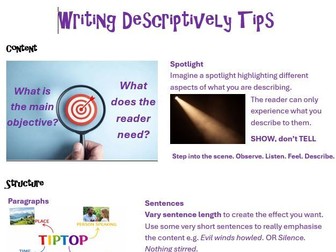 Descriptive Writing Reminders Page and Pupil Checklist